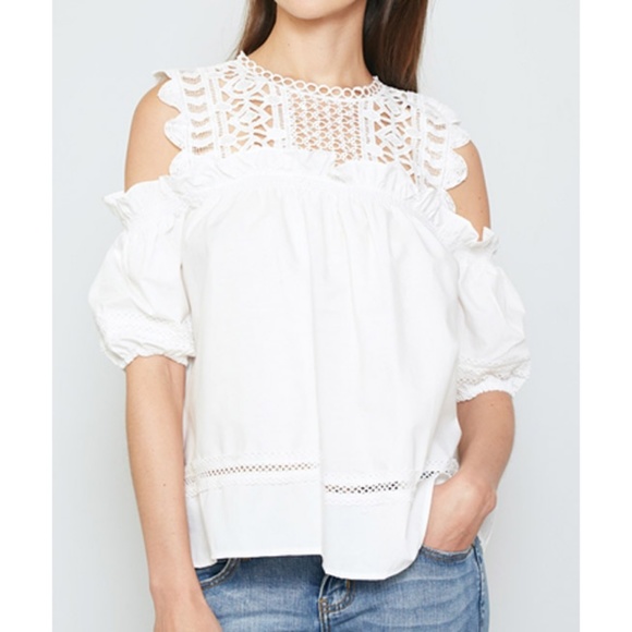 Last☝️ White Crochet Ruffle Cold Shoulder Blouse - Picture 2 of 8